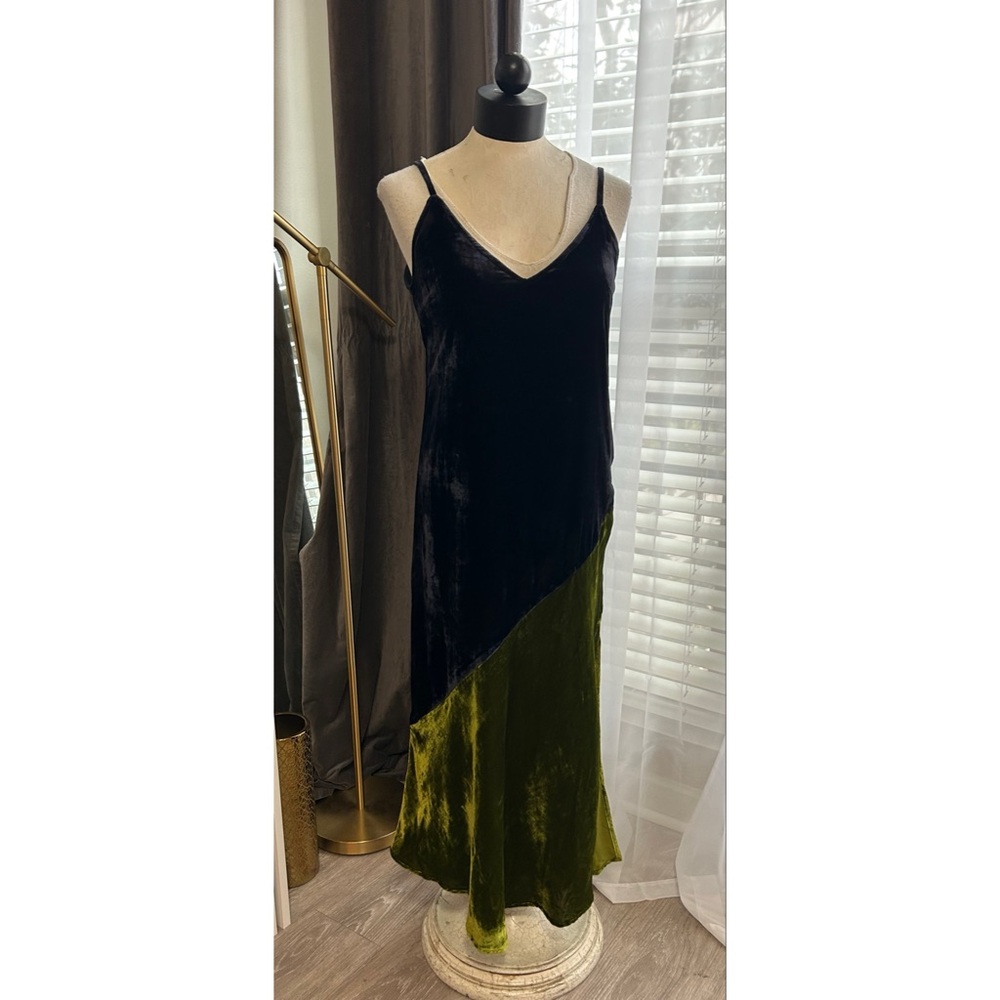 Frnch Engy Velvet Color Block Slip Midi Dress Size Small Cocktail - Picture 6 of 10